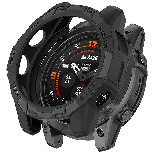 NUHFUFA Halbgewickeltes Uhrengehäuse, 51 mm, kompatibel mit Garmin EPIX Pro 51 mm/Fenix 7X Pro/Fenix7X, weiches TPU, dünn, leicht, schützender Stoßfänger für Smartwatch-Zubehör (schwarz) von NUHFUFA