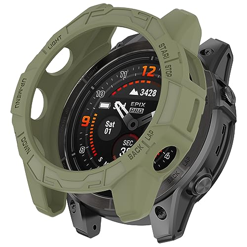 NUHFUFA Halbgewickeltes Uhrengehäuse, 51 mm, kompatibel mit Garmin EPIX Pro 51 mm/Fenix 7X Pro/Fenix7X, weiches TPU, dünn, leicht, schützender Stoßfänger für Smartwatch-Zubehör (Dschungelgrün) von NUHFUFA