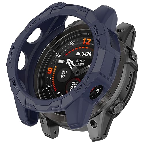 NUHFUFA Halbgewickeltes Uhrengehäuse, 51 mm, kompatibel mit Garmin EPIX Pro 51 mm/Fenix 7X Pro/Fenix7X, weiches TPU, dünn, leicht, schützender Stoßfänger für Smartwatch-Zubehör (Mitternachtsblau) von NUHFUFA