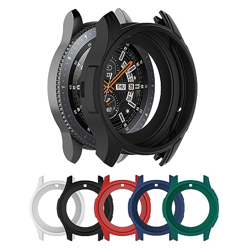 NUHFUFA Silikon-Schutzhülle für Samsung Galaxy Watch 46 mm SM-R800 & Gear S3 Frontie Smartwatch, weiche Hautpflege, Silikon-Uhrengehäuse, Schwarz von NUHFUFA