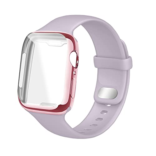 NUKELOLO Sportarmband, kompatibel mit Apple Watch, 45 mm, 44 mm, 42 mm, 41 mm, 40 mm, 38 mm, mit Displayschutzfolie, für Herren und Damen, weiches Silikon-Armband für iWatch Serie 7, 6, 5, 4, 3, 2, 1, von NUKELOLO