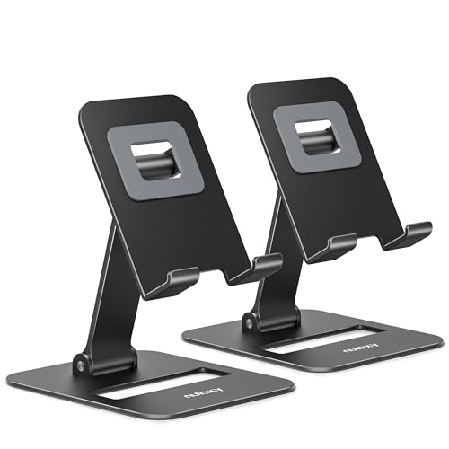 NULAXY 2 Pack Dual Folding Handy-Ständer, Höhe und Winkel einstellbar Handy-Halter für Schreibtisch, kompatibel mit iPhone 15 14 13 12 11, alle Telefone, Schwarz & Schwarz von NULAXY