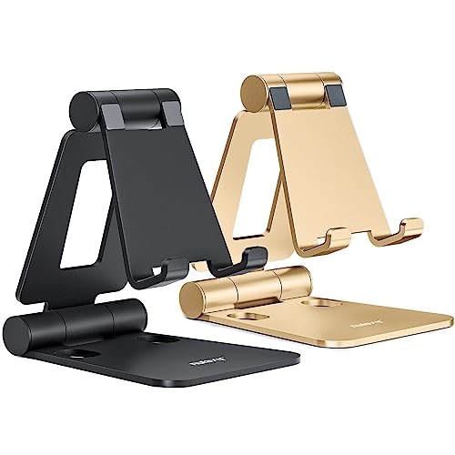 NULAXY Dual Faltbarer Handy Ständer 2 Stück Verstellbar Handy Halterung Halter für Schreibtisch Kompatibel mit iPhone 14 13 12 11 Pro Xs Xs Max Xr X 8, Huawei, Galaxy, alle Handys, Schwarz & Gold von NULAXY