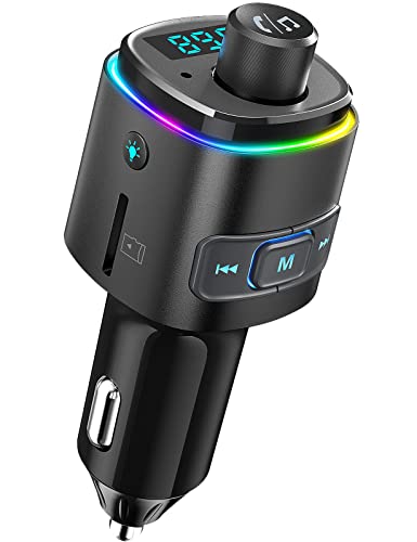 NULAXY FM Transmitter für Auto, Bluetooth V5.0 mit QC3.0 & 7 LED Farblicht, Wireless Radio Adapter mit Dual USB Ports, Unterstützt Freisprechanlage, TF Karte, USB Sticks NX09 von NULAXY