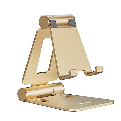 NULAXY Verstellbar Handy Ständer Tisch, Faltbarer Handy Halterung Einstellbar Handyhalter für Schreibtisch Kompatibel mit iPhone 14 13 12 11 Pro Xs Xr X 8, Huawei, Galaxy, alle Smartphones-Gold von NULAXY