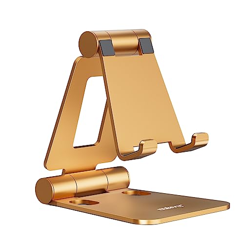 NULAXY Verstellbar Handy Ständer Tisch, Faltbarer Handy Halterung Einstellbar Handyhalter für Schreibtisch Kompatibel mit iPhone 14 13 12 11 Pro Xs Xr X 8, Huawei, Galaxy, alle Smartphones-Orange von NULAXY