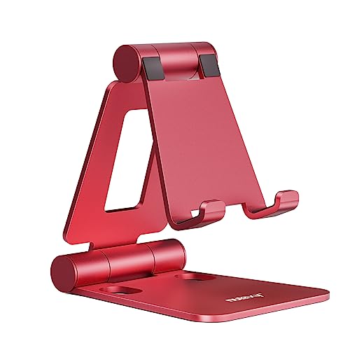 NULAXY Verstellbar Handy Ständer Tisch, Faltbarer Handy Halterung Einstellbar Handyhalter für Schreibtisch Kompatibel mit iPhone 14 13 12 11 Pro Xs Xr X 8, Huawei, Galaxy, alle Smartphones-Red von NULAXY