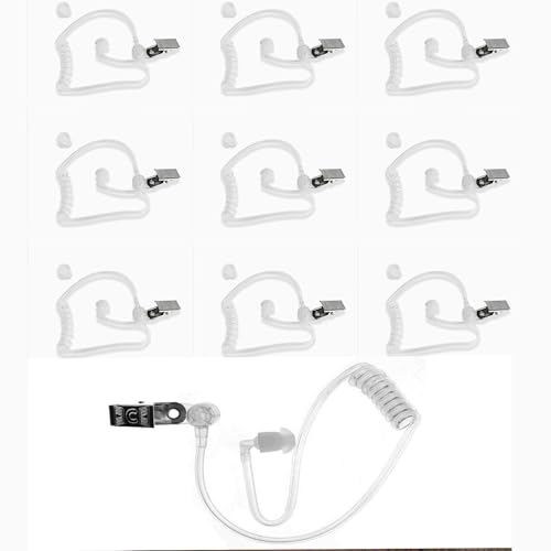Acoustic Coil Tube Ohrhörer für Zwei-Wege-Radios, kompatibel mit Baofeng, Motorola, Kenwood, Retevis, Midland, Walkie Talkie Headset (weiße Ohrstücke mit Clip, 10 Stück) von NUMJAW
