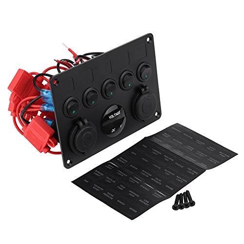 TOGGLE SWITCH PANEL LUXURY 5 GANG MIT GRÜNER/ROTER(LED)-ARBEITSLEUCHTE FÜR AUTO BOOT MARINE TRUCK [12V-24V ZUENDSCHALTERPANEEL DOPPELTE USB VOLTMETER] von NUMNBE