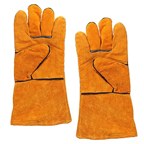 NUOBESTY 1 Paar Anti-Scenen-Handschutz Baumwolle Ofen Kochen Grillzubehör Grillen Hitze grillhandschuhe Outdoor-Grillhandschuh Kochhandschuhe wärmeisolierende Handschuhe Rindsleder Orange von NUOBESTY