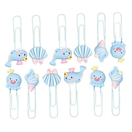 NUOBESTY 12 Stück Marine Animal Paper Clip Oktopus-lesezeichen Papierhesezeichen Schulzeitungsklammern Büroklammern in Fischform Kinderlesezeichen Jungen Tierbuchmarker Süße Notizclips Pvc von NUOBESTY