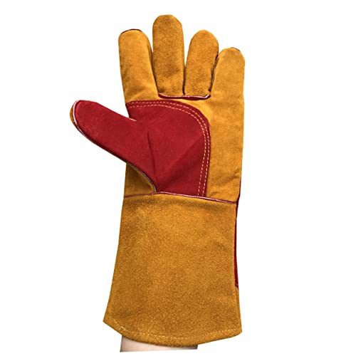 NUOBESTY 1Paar Feuerfeste Lederhandschuhe Hitzebeständige Grill Und Schweißhandschuhe Robuste Cowhide Für Garten Camping Und Bbq Komfortabel Langlebig von NUOBESTY