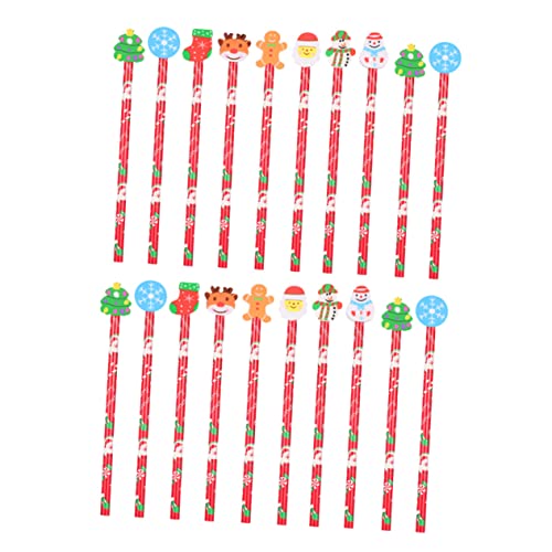 NUOBESTY 20 Stück Weihnachtsbleistift stempelstifte für briefpapier weihnachten pastellkreidestifte weihnachts briefpapier wachsstifte Weihnachtsstifte Bleistift mit Radiergummi Holz von NUOBESTY