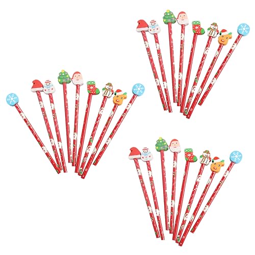 NUOBESTY 25 Stück Weihnachtsbleistift Weihnachtsstifte Mit Radiergummi Radiergummis Schreibwaren-kit Schulbedarf Bleistift Cartoon-bleistift Bleistift Mit Radiergummi Holz von NUOBESTY