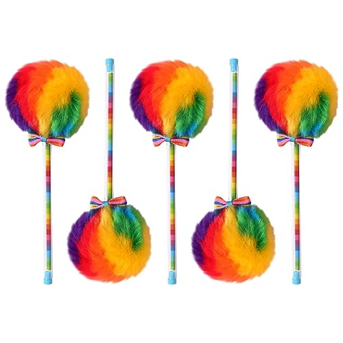 NUOBESTY 5 Stück Pom-Pom-Stifte Plüschstift Regenbogen-Kugelschreiber Bunter Flauschiger Kugelschreiber Für Büro Schreibwaren Partyzubehör von NUOBESTY