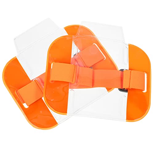 NUOBESTY Ausweishalter 2 Stück Arm- Armband Kartenhülle Lizenz Verstellbar Transparent Namensschildhalter Für Notfallarbeiter Sicherheitspersonal (Orange) Arbeitsausweishalter von NUOBESTY