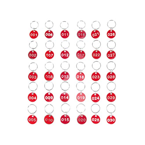 NUOBESTY Schlüsselanhänger Aluminiumlegierung Schlafsaal Schlüsselring Schlüssel Tags mit Ring 1-30 numeriert Kennzeichnungsmarken Textmarken (Rot) von NUOBESTY