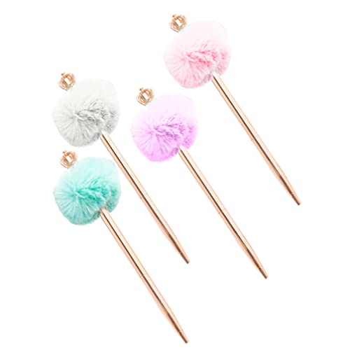 POM POM Crown Kugelschreiber: 4 Stücke Plüsch Ball Gel Stifte Schüler Schreiben Stift Signature Stift für Kinder Partei Stocking Stufers Geschenk Schreibwaren Lieferungen von NUOBESTY