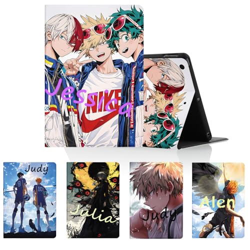 Personalisierte Tablet Hülle für Apple iPad Air 9,7" A1474/A1475/A1476, Personalisiert SchutzHülle Anime My Hero Academia&Volleyball Boy & Inuyasha Higurashi Muster PU Leder Flip Text Custom Case von NUOKEI
