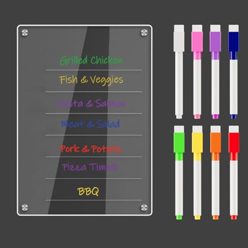 Transparenter Acrylkalender 20 x 30cm Magnetische Trocken Abwischbare Acryltafel für Den Kühlschrank Klar Acryl Dry Erase Board mit 8 Markern von NUOOO