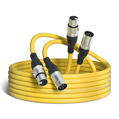 NUOSIYA XLR Kabel,Mikrofonkabel Einrastmechanik & Knickschutz Nylonmantel, 3-Pin XLR Stecker auf Buchse Mikrofonkabel für Mikrofon, Verstärker, Mischpult, Lautsprecher usw(10M-2 Pack，Gelb) von NUOSIYA