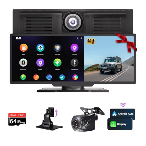 NUOTIAN 10,26'' Wireless Carplay Display, Android Auto Display, Carplay Autoradio mit Bluetooth 5.3, 1080P Rückfahrkamera, GPS Navigation, Mirror Link, 64G TF, FM, AUX (mit Ersatzhalterung) von NUOTIAN