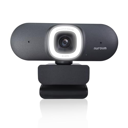 NUROUM V32AFL 4K HDR Webcam mit Mikrofon, Autofokus Auto-Framing Webkamera mit Portrait- & Spiegelmodus, 90° FOV, 5-facher Digitalzoom USB-Computerkamera mit einstellbarem Fülllicht & Sichtschutz von NUROUM
