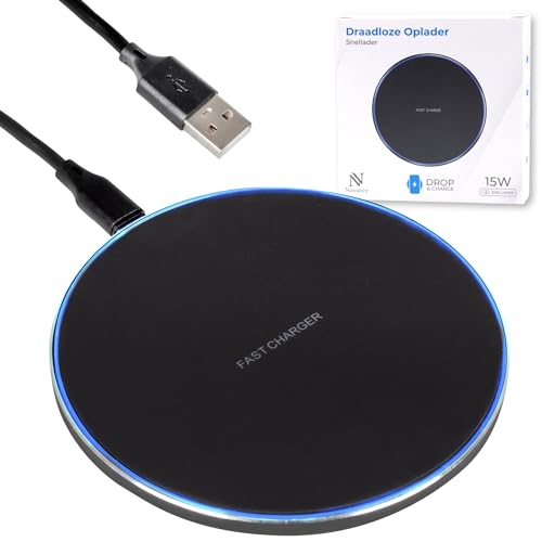 Nuvance Wireless Charger 15W, Kabelloses Ladegerät, Inklusive Kabel, Induktionsladegerät, qi Ladestation, für iPhone und Samsung von NV Nuvance