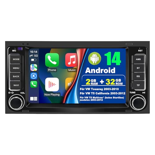 Autoradio für 2003-2010 VW Touareg, für T5 California & T5 Multivan 2003-2012, 7 Zoll Android 14.0 Radio mit Bluetooth WiFi Navi GPS USB FM DAB+ Wireless CarPlay und Android Auto (2+32G) Autoradio für 2003-2010 VW Touareg, für T5 California & T5 Multivan 2003-2012, 7 Zoll Android 14.0 Radio mit Bluetooth WiFi Navi GPS USB FM DAB+ Wireless CarPlay und Android Auto (2+32G) von NVGOTEV