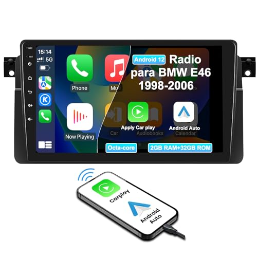 NVGOTEV Android 12 Autoradio Passt für BMW E46/ M3 / Rover 75 / MG ZT (1998-2006) mit Carplay/Android Auto - 9 Zoll IPS Touchscreen GPS Navi - mit Bluetooth WiFi SWC DAB, 2GB RAM+32GB ROM von NVGOTEV
