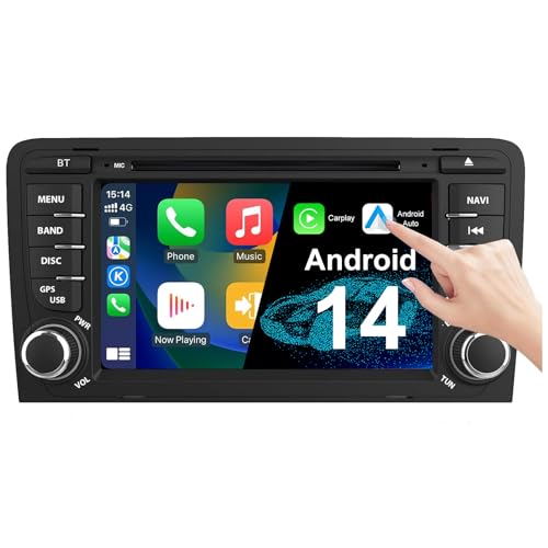 NVGOTEV Android 13 Autoradio für Audi A3 S3 RS3 2003-2012, 7 Zoll Radio mit GPS Navi DAB+ FM RDS 4G WiFi Bluetooth SWC CD DVD Carplay Android Auto(Octa-core, 4GB ROM+64 GB ROM) von NVGOTEV