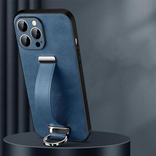 NVYRO Handschlaufe Ledergehäuse für iPhone 14 Pro Max 13 Pro 12 15 14Plus Fingerringhalter Kamera Schutzhülle für die Rückseite, Blau, für iPhone 14Pro von NVYRO