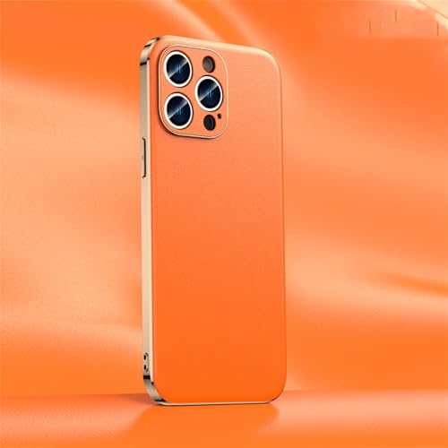 NVYRO Leder-Handyhülle für iPhone 14 12 11 13 15 Pro Max 15Pro 14Pro, luxuriöse Beschichtung, vollständiger Linsenschutz auf der Rückseite, Orange (A006), für iPhone 14 Pro von NVYRO