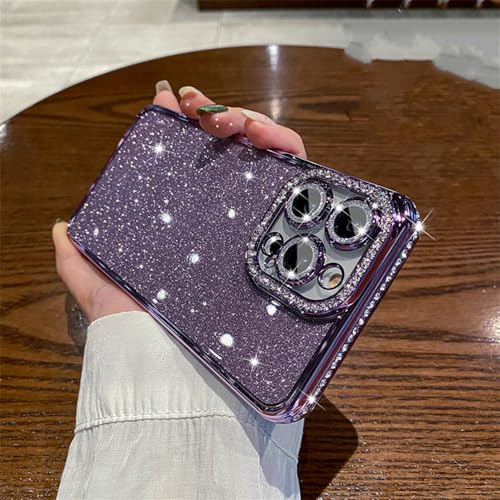 NVYRO Überzug Bling Glitzer Diamant Strass Hülle für iPhone 15 14 Pro Max 13 12 11 X XR XS 8 Plus Weiche Silikon Klarsichthülle, Lila, für iPhone 12ProMax von NVYRO