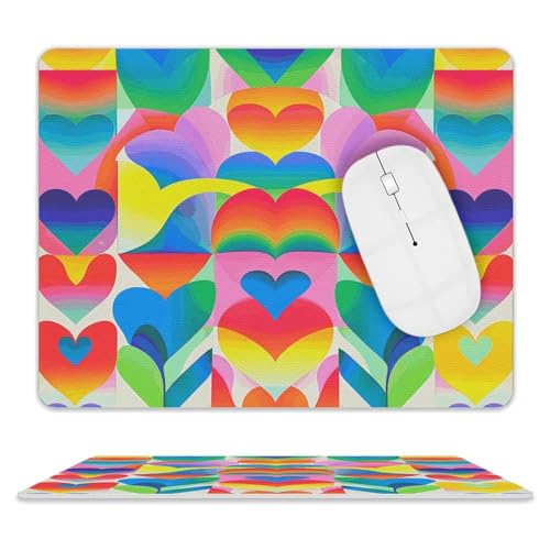 Mauspad, Regenbogen-Herz-Muster, Schreibtischunterlage mit rutschfester Unterseite, Leder, Gaming-Mauspad, wasserdicht, Schreibtischunterlage für Laptop, Büro-Schreibtisch-Zubehör für Gaming-Matte, Mauspad, Regenbogen-Herz-Muster, Schreibtischunterlage mit rutschfester Unterseite, Leder, Gaming-Mauspad, wasserdicht, Schreibtischunterlage für Laptop, Büro-Schreibtisch-Zubehör für Gaming-Matte, von NWGHM