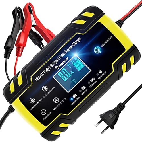 NWOUIIAY Ladegerät Autobatterie 8A 12V/24V KFZ Batterieladegerät Auto Vollautomatisches Intelligentes Erhaltungsladegerät mit LCD-Touchscreen für Auto Motorrad Rasenmäher Boot von NWOUIIAY