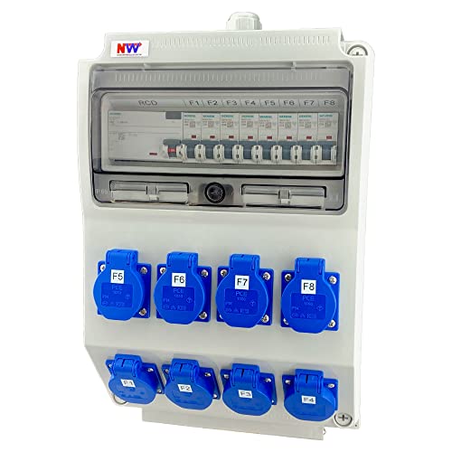 NWP NW10120 Wandverteiler Stromverteiler 8x 230V 16A Schuko 8x LS 1C16A und RCD 40A 30mA IP54 Steckdosenverteiler NWP NW10120 Wandverteiler Stromverteiler 8x 230V 16A Schuko 8x LS 1C16A und RCD 40A 30mA IP54 Steckdosenverteiler von NWP