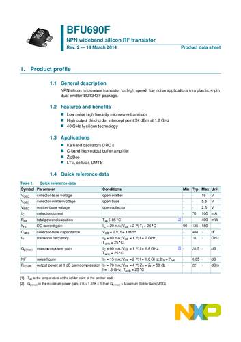 NXP Semiconductors HF-Transistor (BJT) BFU690F,115 SOT-343F NPN Tape on Full reel von NXP Semiconductors