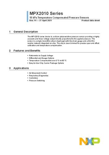 NXP Semiconductors MPX2010DP Drucksensor 1 St. 0 kPa bis 10 kPa THT Tray von NXP Semiconductors