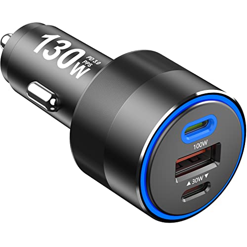 130W USB C Car Charger 3 Port 100W PD3.0/QC4.0/PPS Super Fast Charging Car Charger Adapter with 100W USB C Cable for iPhone 15/14/13 Pro Max, Galaxy S24/S23/S22 Ultra, MacBook Air, iPad, Tablet Laptop von NXPGKEA