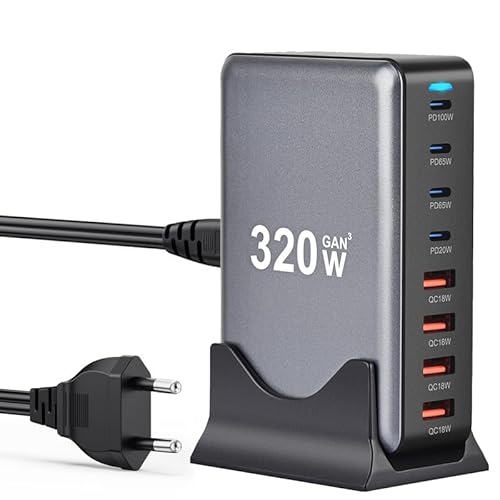 USB C Ladegerät: 320W 8-Port USB Netzteil Adapter Mehrfach Ladegerät mit 4 USB-C und 4 USB-A, Schnellladegerät PD 3.0 Charger 100W Power Netzteil für MacBook, Laptop, iPhone, iPad, Samsung von NXPGKEA
