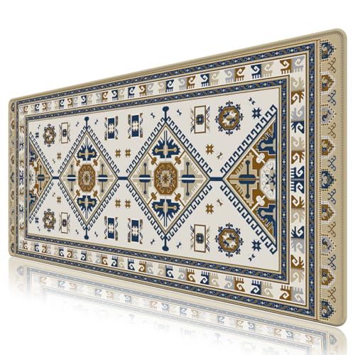 Aprikose Retro-Schreibtischmatte, große Schreibtischmatte für den Schreibtisch, Teppich, Boho-Schreibtischunterlage, XXL-Mauspad, rutschfestes Mauspad mit genähten Kanten, Tastatur-Pad, Mauspad für von NXZGO