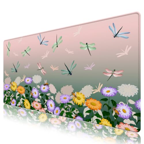 Schreibtischunterlage, großes Gaming-Mauspad mit genähten Kanten, rutschfeste, wasserdichte Gummiunterseite, Mauspad für Damen, Büro, Computer, Tastatur, Laptop, Zuhause (90 x 44 cm), Blumenmuster und von NXZGO