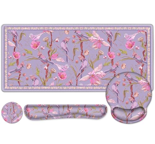Schreibtischunterlage mit Blume, 4-in-1 großes Mauspad mit Handgelenkauflage, niedlicher Schreibtischmatte für Schreibtisch, Schreibtischunterlage, rutschfest, XXL, Computer, ergonomisches Mauspad mit von NXZGO