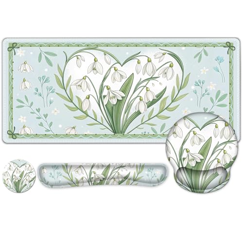 Schreibtischunterlage mit Blumenmuster, 4-in-1 großes Mauspad mit Handgelenkauflage, Schreibtischunterlage für Schreibtisch, Schreibtischunterlage, rutschfest, XXL, großer Computer, ergonomisches von NXZGO