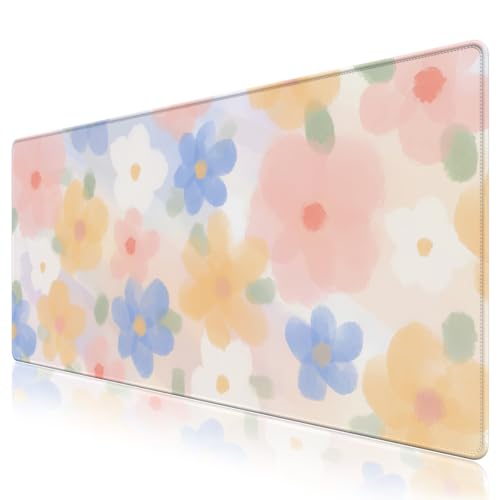 Schreibtischunterlage mit Blumenmuster, großes Gaming-Mauspad mit genähten Kanten, rutschfeste, wasserdichte Gummiunterseite, Mauspad für Büro, Computer, Tastatur, Laptop, Heimdekoration, für Damen Schreibtischunterlage mit Blumenmuster, großes Gaming-Mauspad mit genähten Kanten, rutschfeste, wasserdichte Gummiunterseite, Mauspad für Büro, Computer, Tastatur, Laptop, Heimdekoration, für Damen von NXZGO