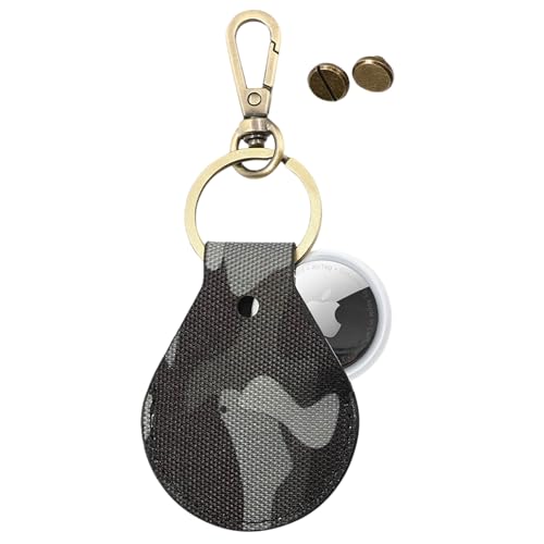 NEYYOS® - Airtag Anhänger aus Leder, Air Tag Keyring Abdeckung, Hülle Tragbar & Schlüsselanhänger, Schutzhülle Kompatibel Airtags, Keychain Halter Case, Echtleder Locator Schlusselring (Camo A) von NY NEYYOS
