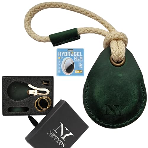 NEYYOS® - Airtag Anhänger aus Leder, Air Tag Keyring Abdeckung, Hülle Tragbar & Schlüsselanhänger, Schutzhülle Kompatibel Airtags, Keychain Halter Case, Echtleder Locator Schlusselring (Grün) von NY NEYYOS