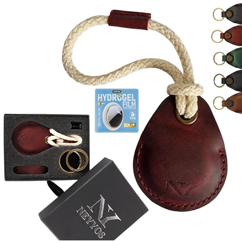 NEYYOS® - Airtag Anhänger aus Leder, Air Tag Keyring Abdeckung, Hülle Tragbar & Schlüsselanhänger, Schutzhülle Kompatibel Airtags, Keychain Halter Case, Echtleder Locator Schlusselring (Rot) von NY NEYYOS