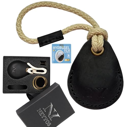 NEYYOS® - Airtag Anhänger aus Leder, Air Tag Keyring Abdeckung, Hülle Tragbar & Schlüsselanhänger, Schutzhülle Kompatibel Airtags, Keychain Halter Case, Echtleder Locator Schlusselring (Schwarz) von NY NEYYOS